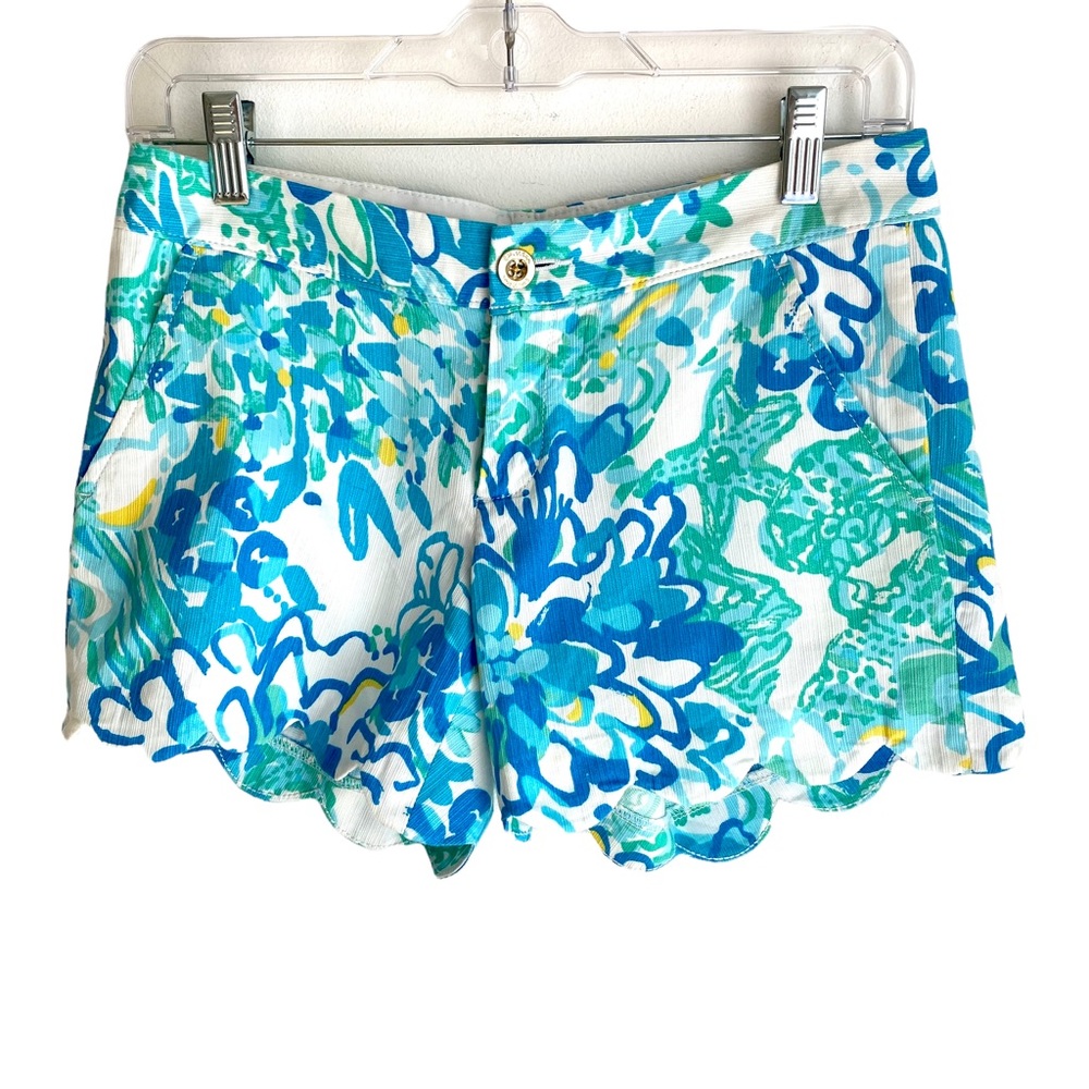 Lilly Pulitzer The Buttercup Scallop Hem Short Size 00 Blue White Yellow